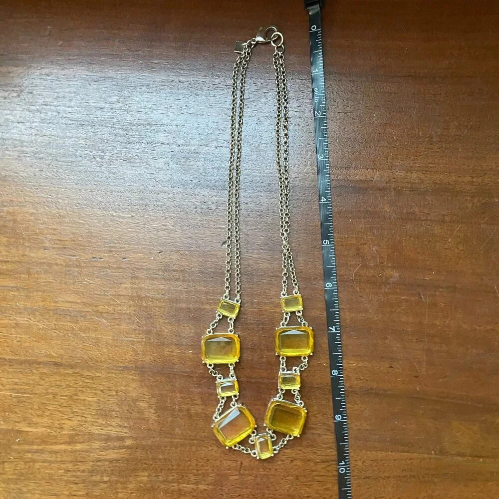 Banana Republic Yellow Gemmed Necklace with Silver Toned Chain